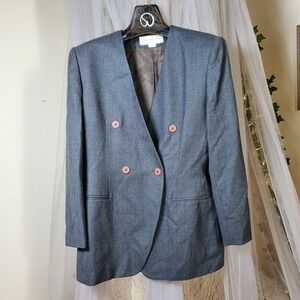 Vtg Jones New York Womens Wool Jacket Light Coat Size 12 Gray Career Scandi Girl